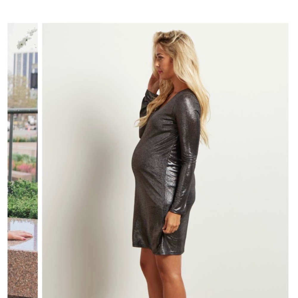 Metallic long sleeved maternity dress
